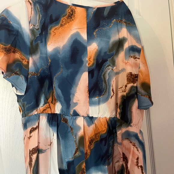 Plus Size Elegant V-Neck Belted Trendy Summer Tie Dye Blouse Tunic Top 12W -20W - Picture 7 of 10